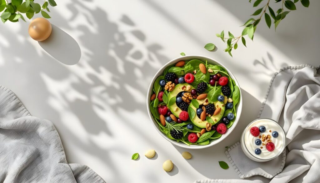 Alimentos antiinflamatorios como frutas, verduras y fermentados que fortalecen la salud intestinal y reducen la inflamación