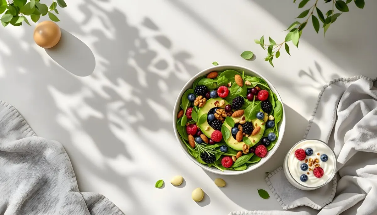 Alimentos antiinflamatorios como frutas, verduras y fermentados que fortalecen la salud intestinal y reducen la inflamación