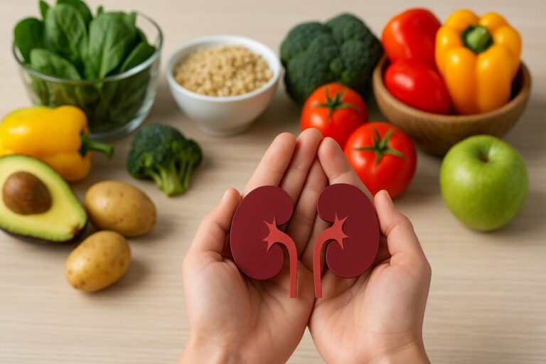 Persona eligiendo alimentos saludables para una dieta de nutrición renal