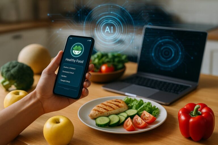 Ilustración de inteligencia artificial ayudando a mejorar la alimentación saludable en Latinoamérica