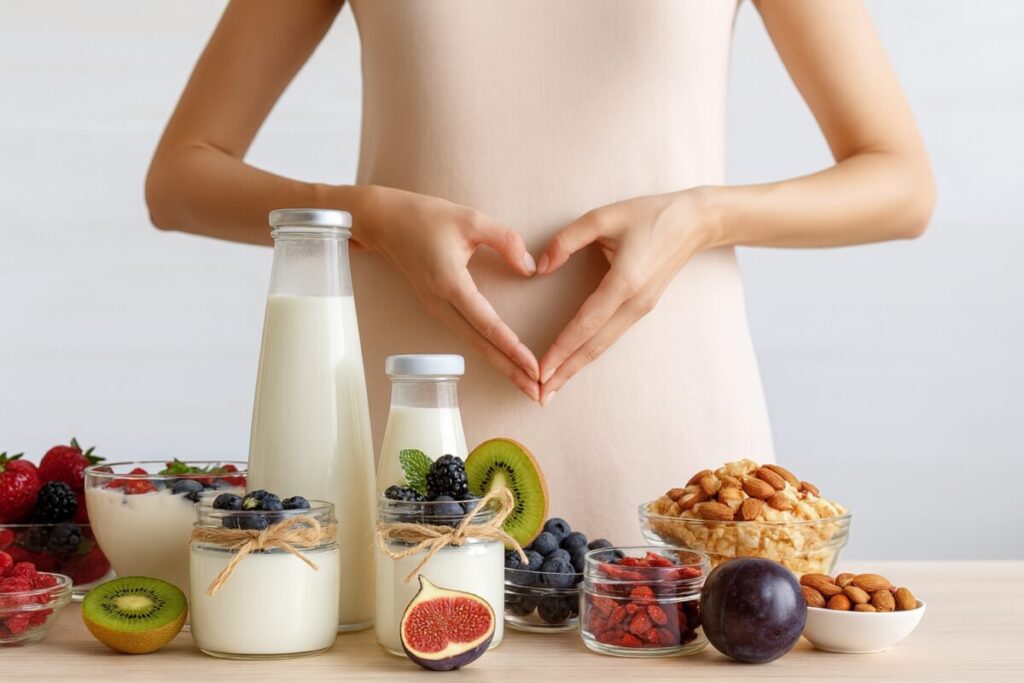 Bebida de kéfir de agua con frutas deshidratadas en frasco de vidrio, beneficiosa para la salud intestinal