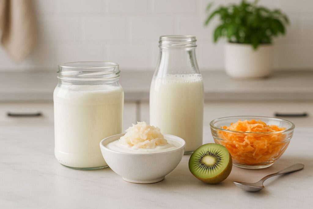 Yogures y alimentos fermentados con postbióticos para cuidar la salud digestiva y la microbiota intestinal