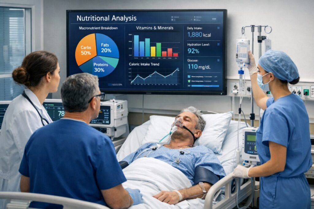 Representación de IA en hospitales mejorando nutrición crítica de pacientes en UCI