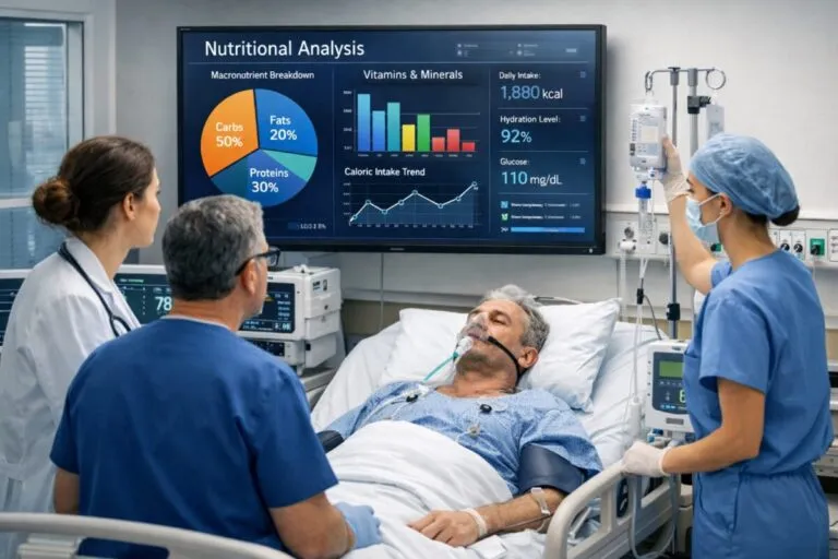 Representación de IA en hospitales mejorando nutrición crítica de pacientes en UCI