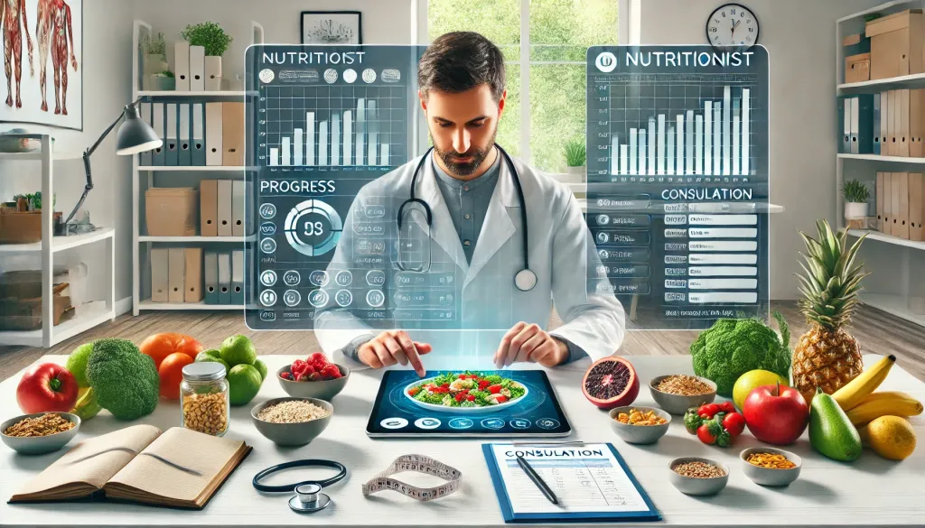 Personal médico en una unidad de cuidados intensivos usando tecnología para evaluar la nutrición de pacientes críticos