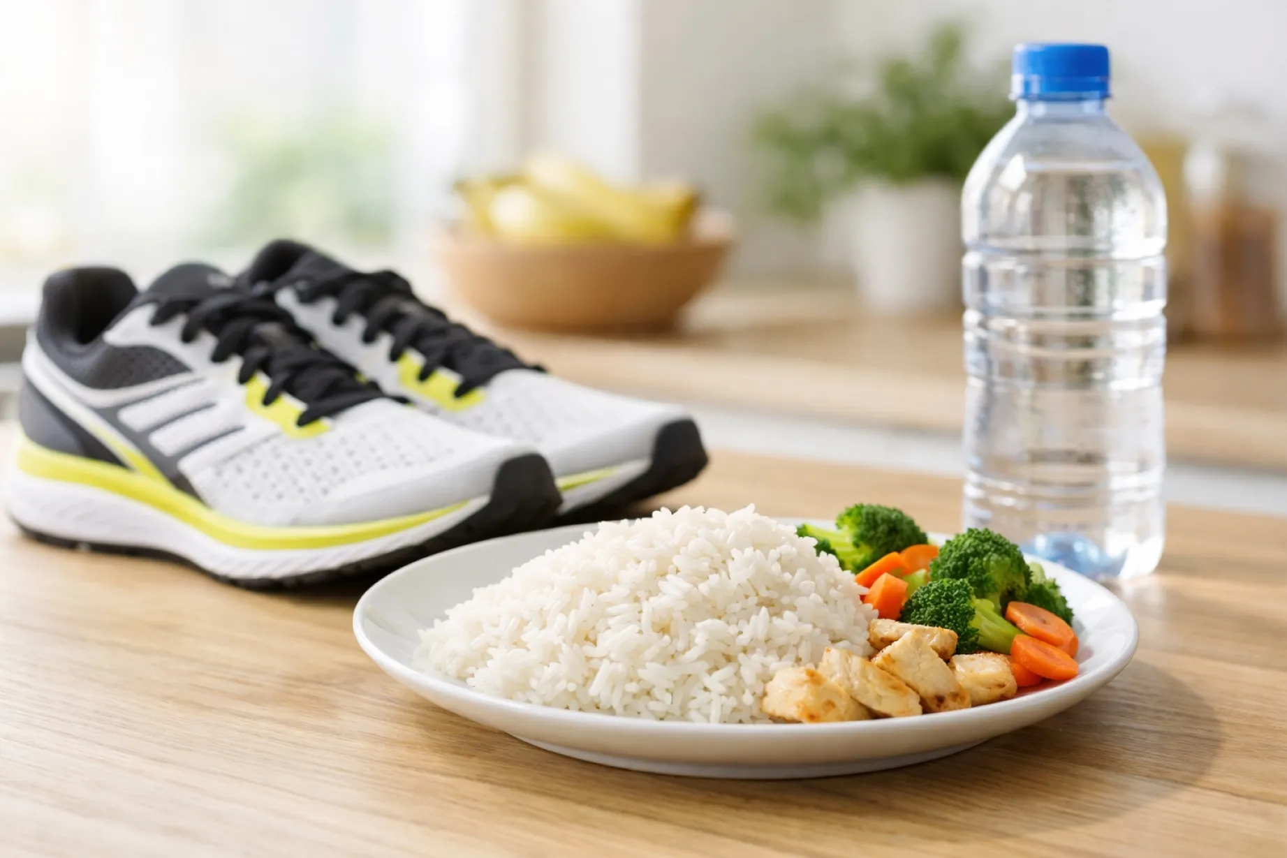 Plato de arroz blanco recomendado en competencia para corredores en España, ideal para optimizar energía y digestión.