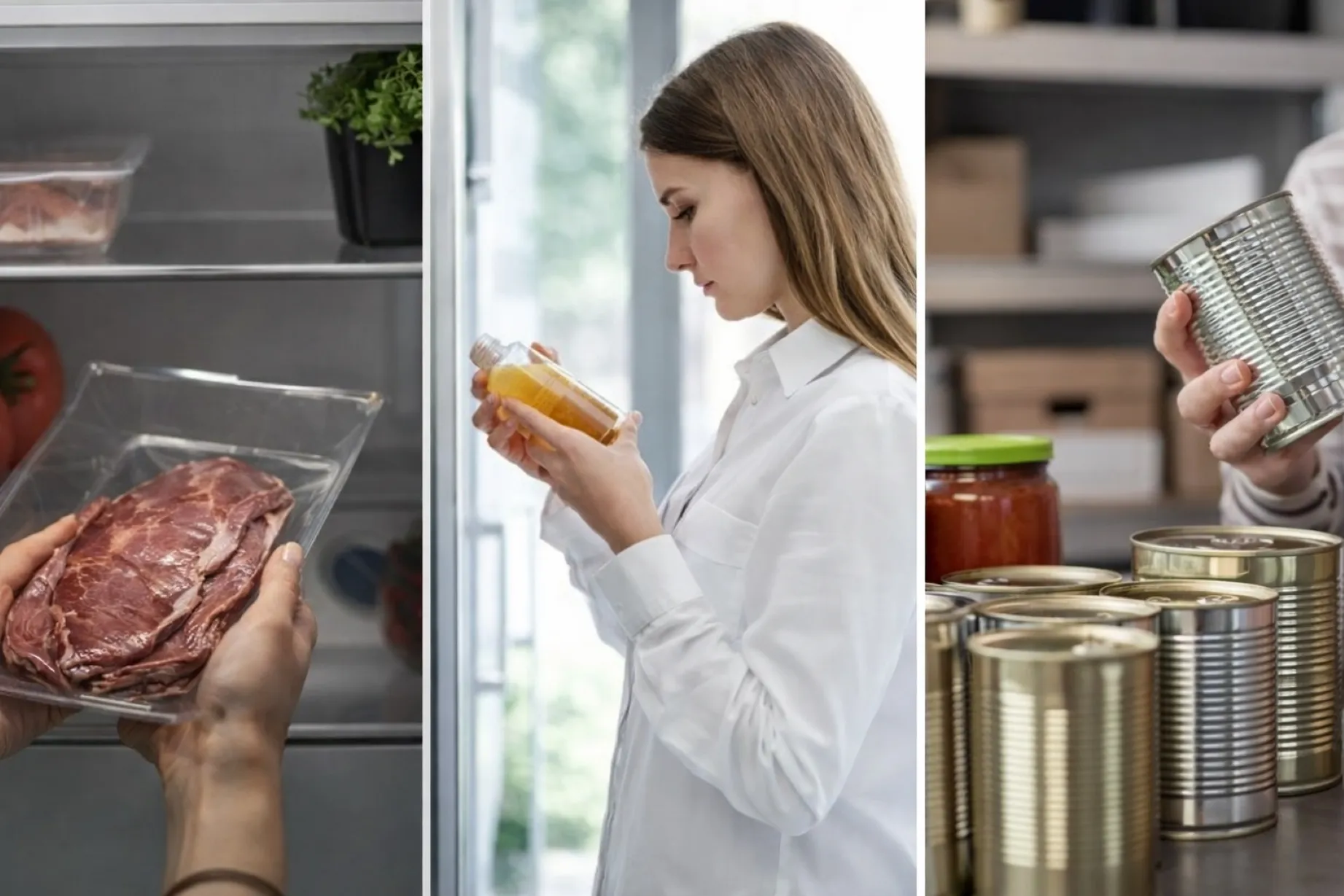 Ilustración de alimentos en cocina mostrando cómo revisar alimentos caducados con seguridad