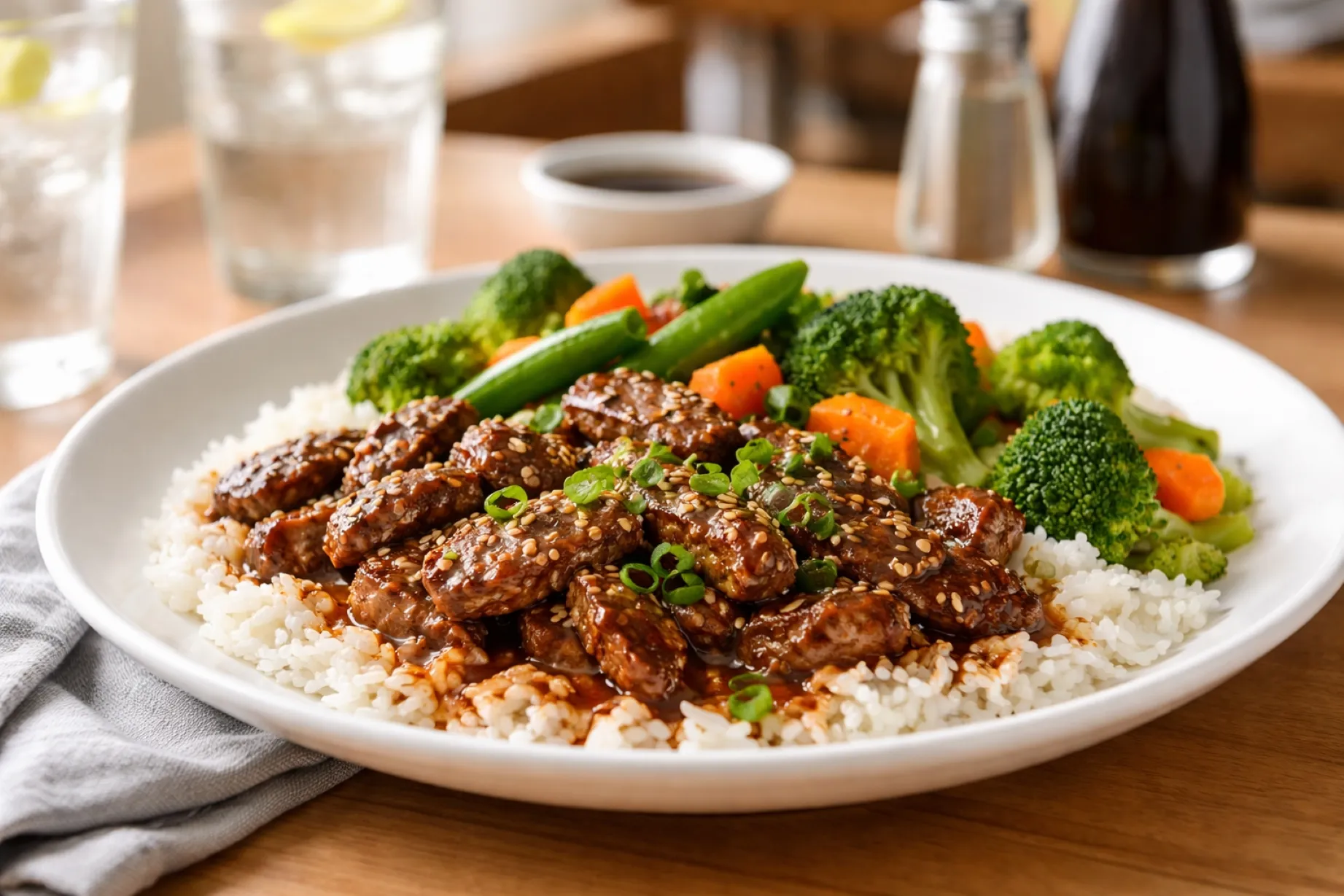 Plato de sesame beef en Estados Unidos con menor sodio y calorías en restaurante de cadena
