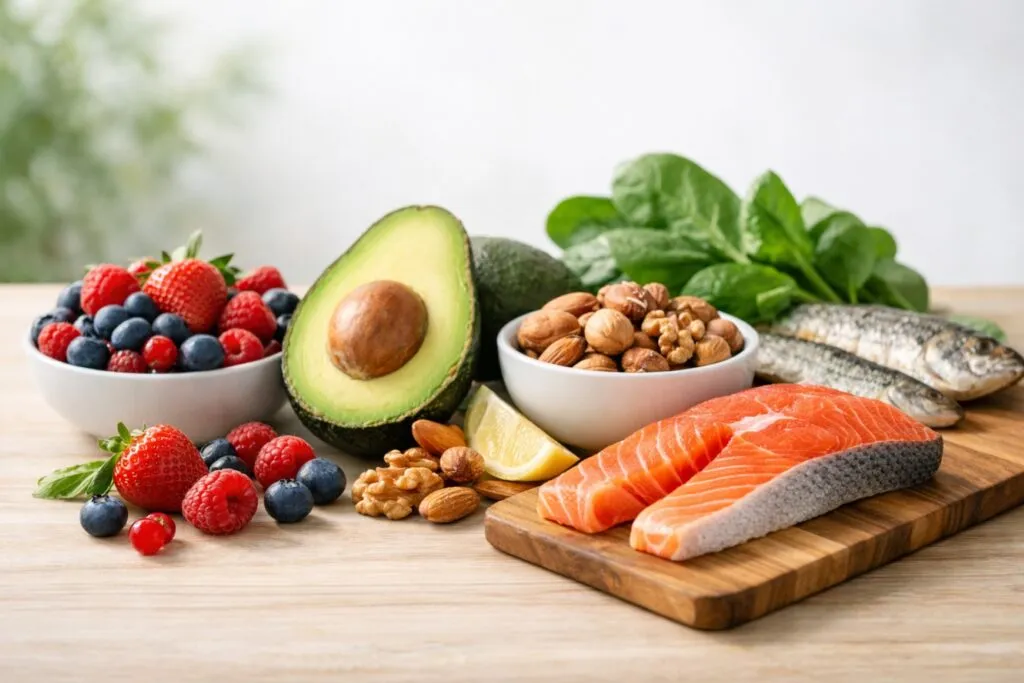 alimentos para la piel con antioxidantes y grasas saludables que ayudan a retrasar el envejecimiento cutáneo