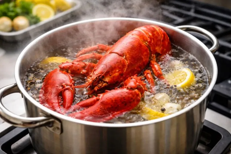 Cocción de langosta en cocina profesional relacionada con el dolor marisco y prácticas responsables en alimentos