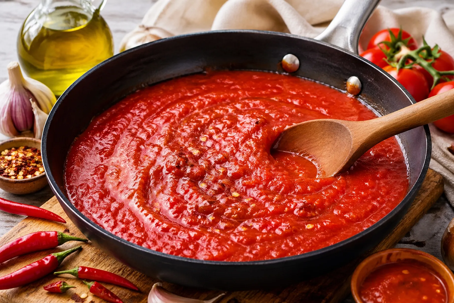 Tomate frito picante con salsa suave que mejora sabor y aporta licopeno y capsaicina beneficiosos