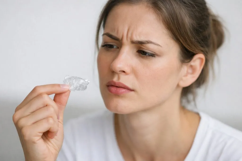 Persona a punto de masticar plástico mostrando riesgos de microplásticos y daños en salud alimentaria