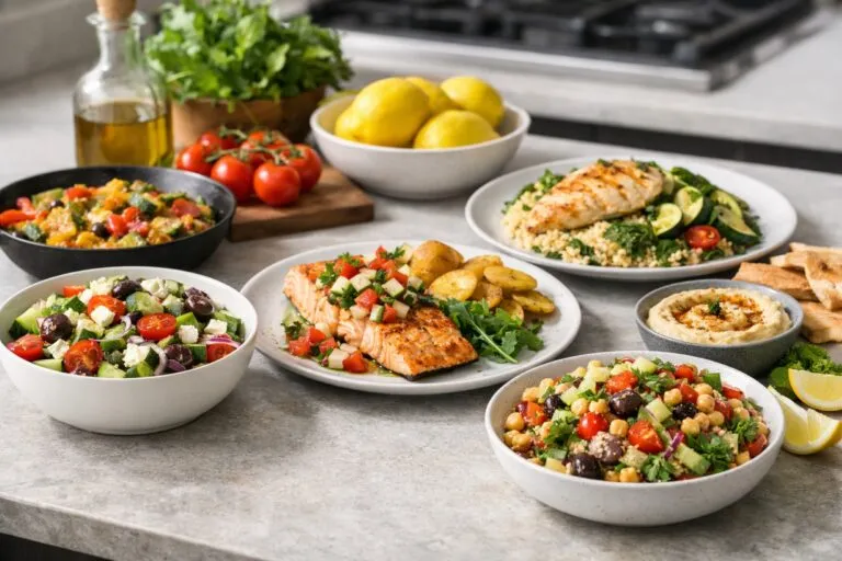 Cenas mediterráneas rápidas con ingredientes frescos y saludables listas en 20 minutos