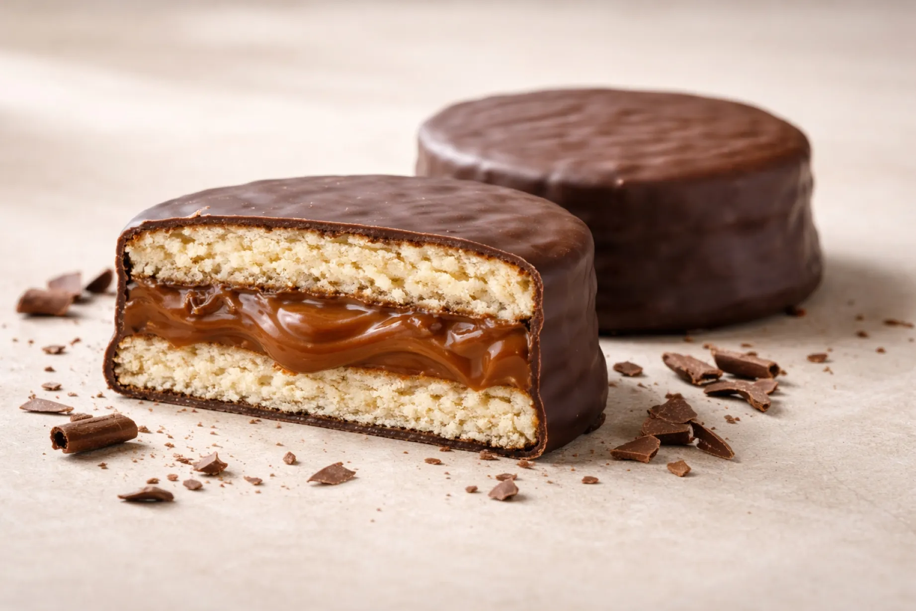 Alfajor argentino reconocido por TasteAtlas como mejor del mundo, con dulce de leche y cobertura de chocolate