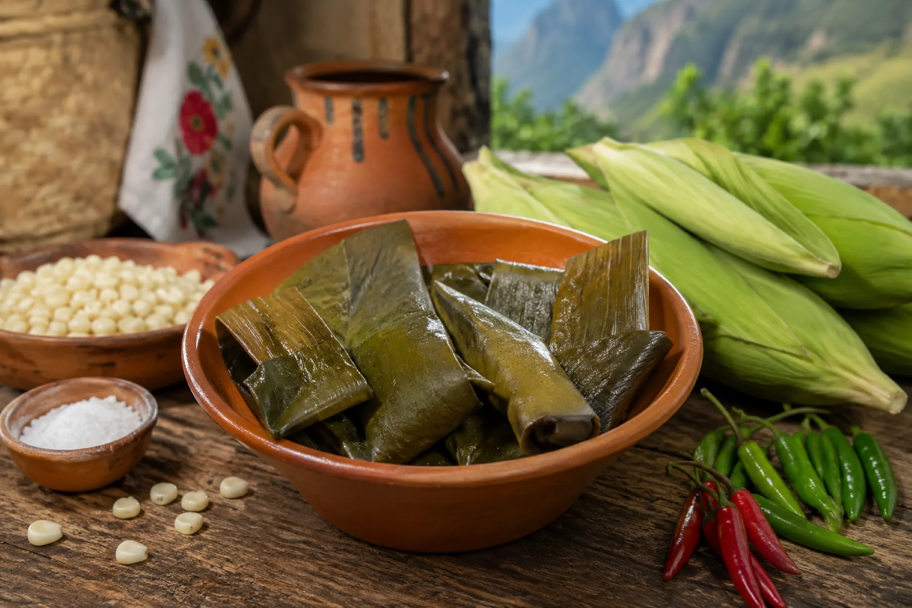 Chocos tradicionales preparados de forma artesanal en una comunidad de montaña mexicana con ingredientes naturales y cocina regional