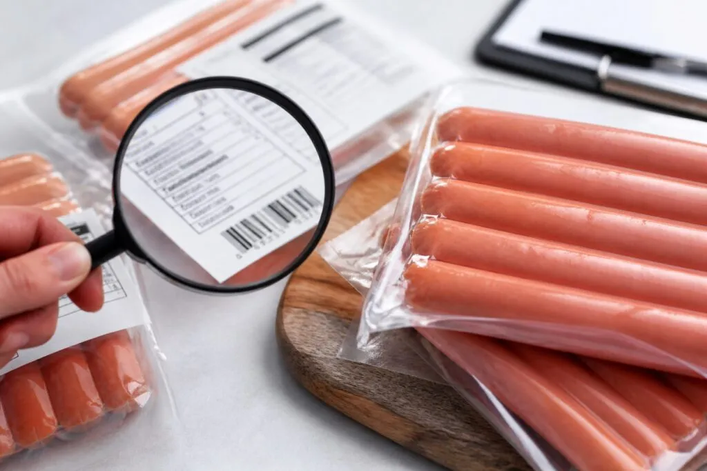 Salchichas con nitratos en exceso según Profeco en México, mostrando productos procesados y etiquetas visibles