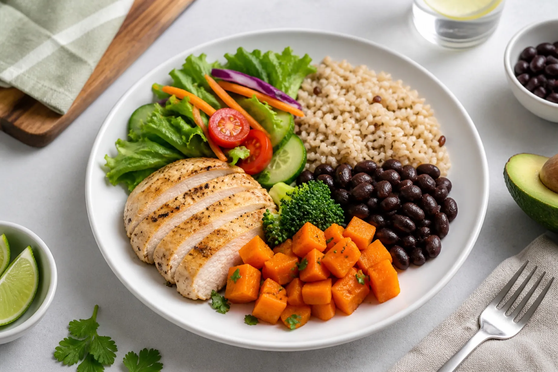 Plato balanceado con alimentos saludables explicado en guía de nutrición equilibrada en Costa Rica