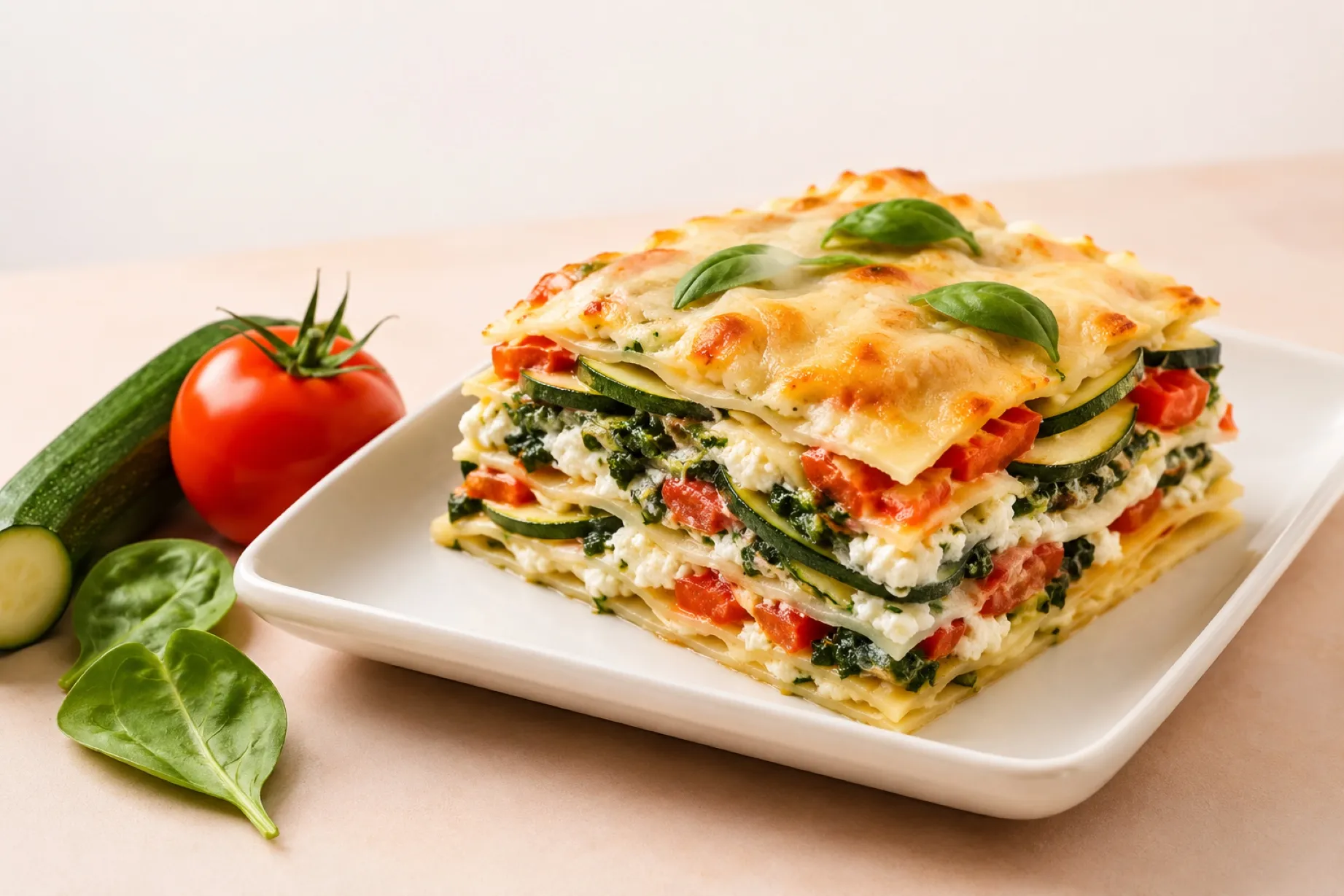 Lasaña de verano fácil y fresca con verduras saludables y queso ligero para comidas equilibradas
