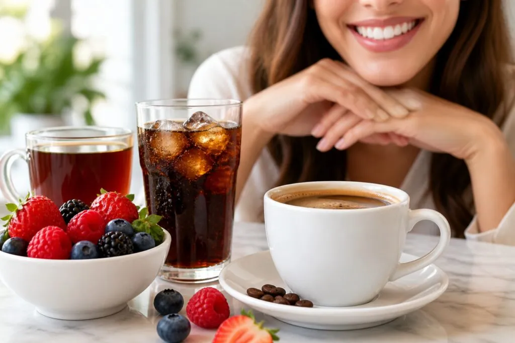 alimentos que manchan los dientes como café y refrescos afectan el esmalte dental
