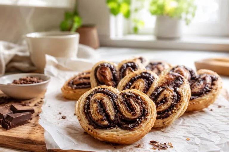 Palmeritas de chocolate saludables con menos azúcar y chocolate negro sobre una mesa de cocina moderna