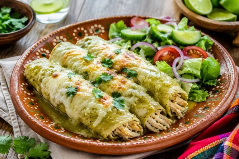 Enchiladas suizas saludables con salsa verde ligera y queso reducido en grasa