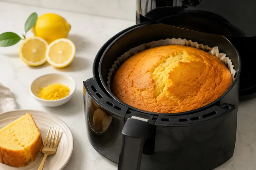 Budín de limón saludable en airfryer listo para desayuno o merienda casera