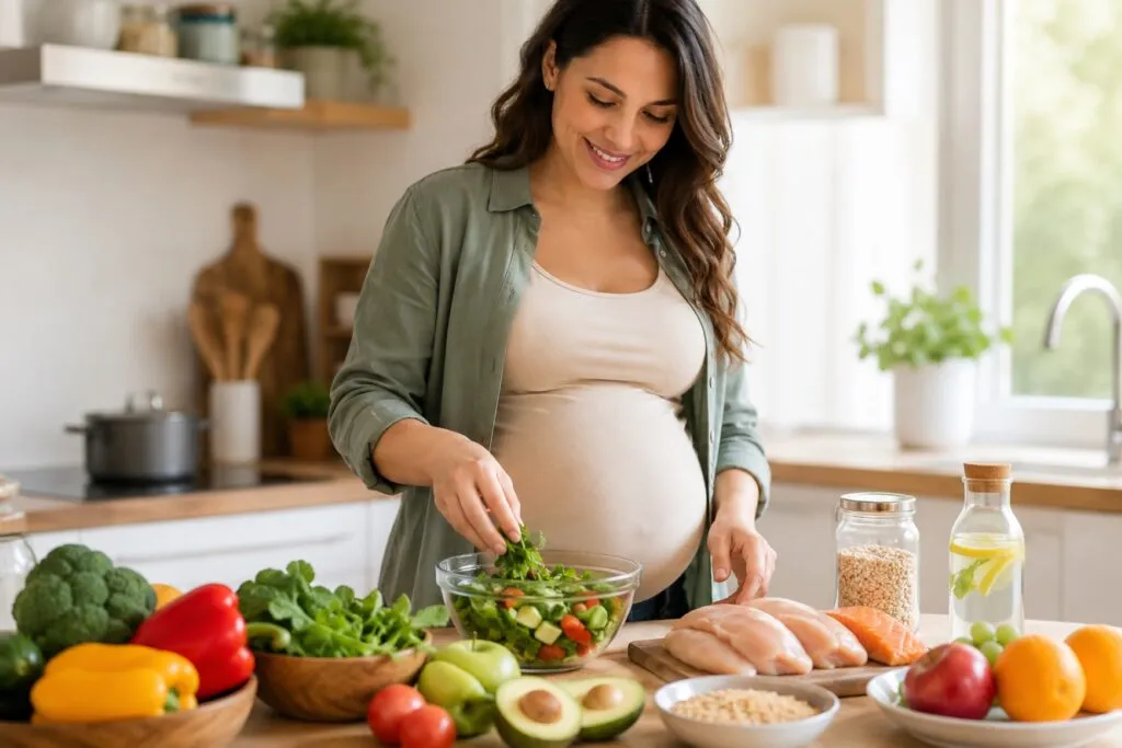 Diabetes gestacional requiere una alimentación equilibrada con alimentos recomendados para un embarazo saludable