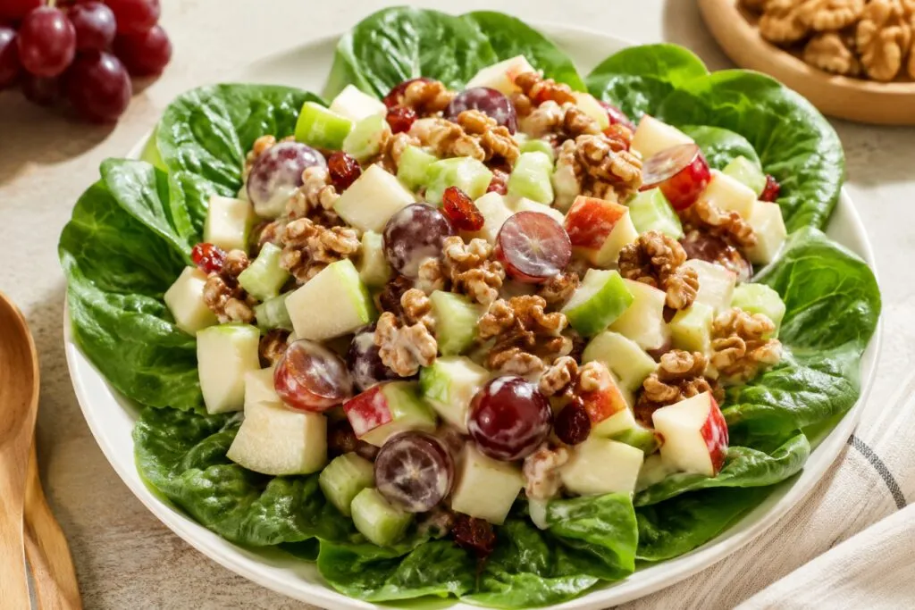 Ensalada Waldorf con manzana, apio y nueces tostadas para una comida fresca, ligera y fácil de preparar en casa