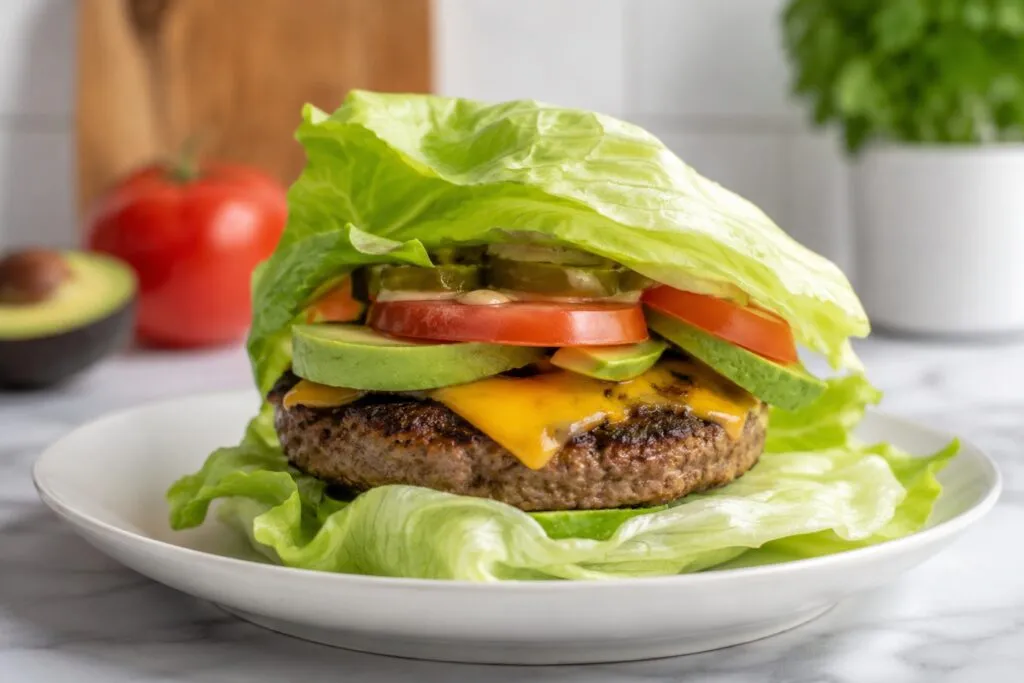 Hamburguesa healthy con lechuga, aguacate y poca grasa inspirada en la receta de Jordi Cruz