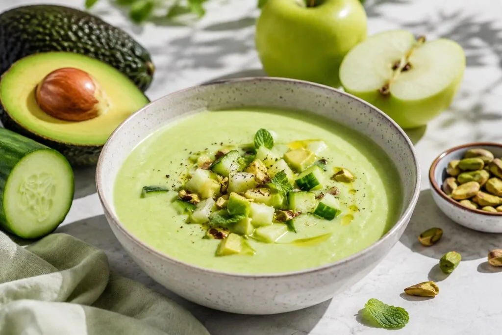 Cena antiinflamatoria con pepino, aguacate y manzana, fácil de preparar y refrescante para verano
