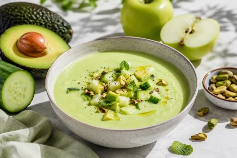 Cena antiinflamatoria con pepino, aguacate y manzana, fácil de preparar y refrescante para verano