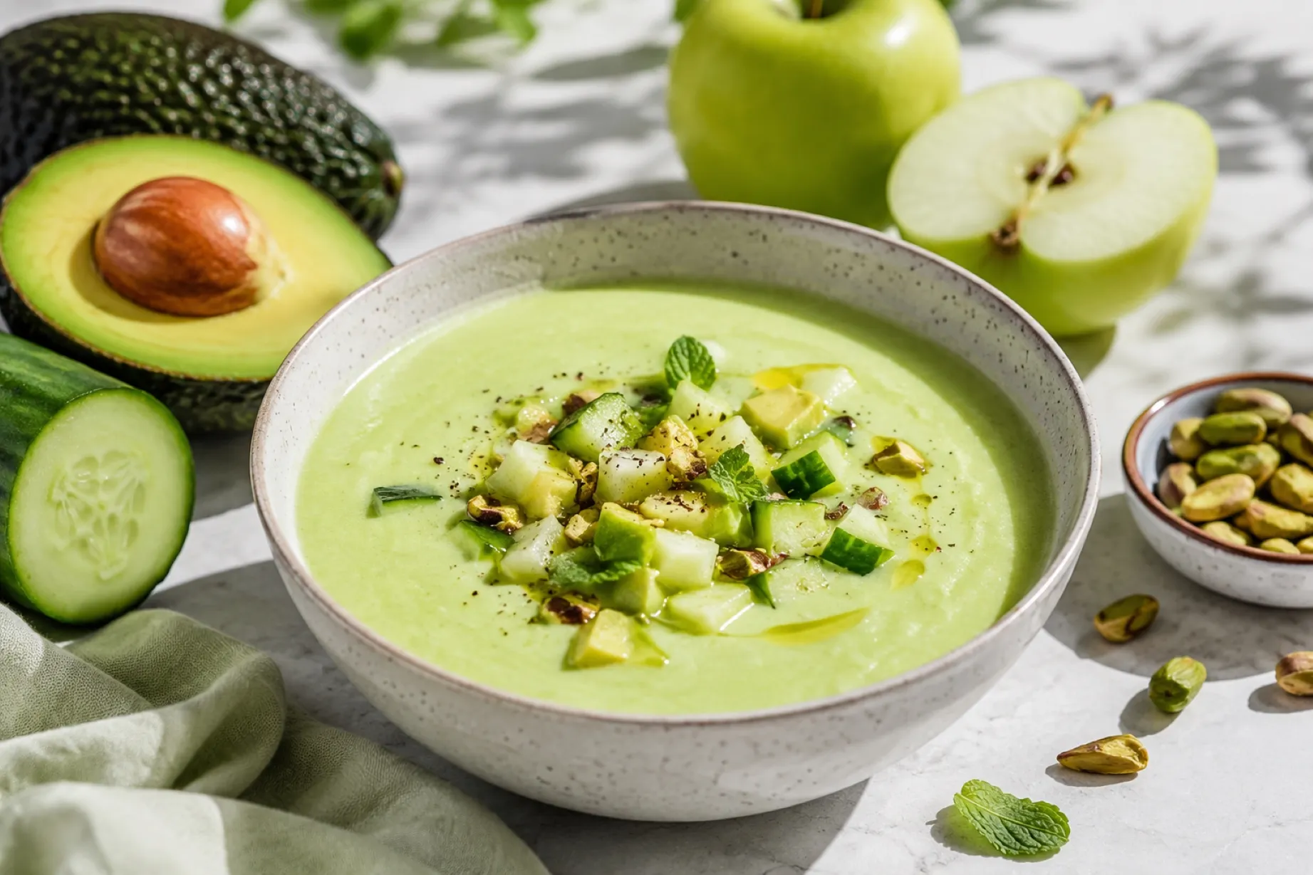 Cena antiinflamatoria con pepino, aguacate y manzana, fácil de preparar y refrescante para verano