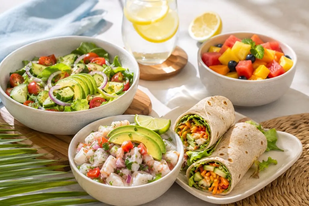 Recetas frescas para el verano con ensaladas, ceviches y wraps ligeros para disfrutar el calor con alimentos hidratantes.