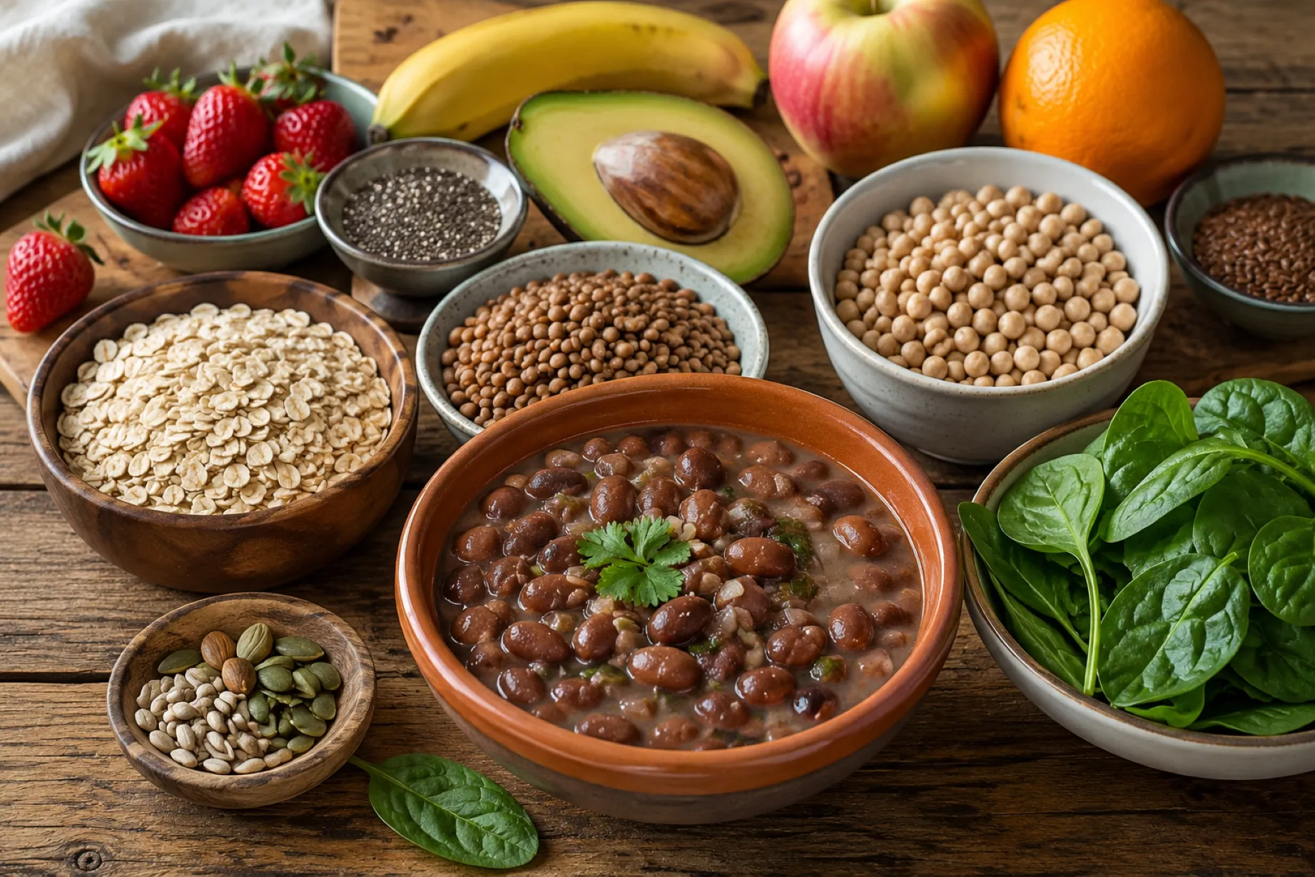 Frijoles, avena y alimentos naturales para controlar la presión arterial con una alimentación saludable.