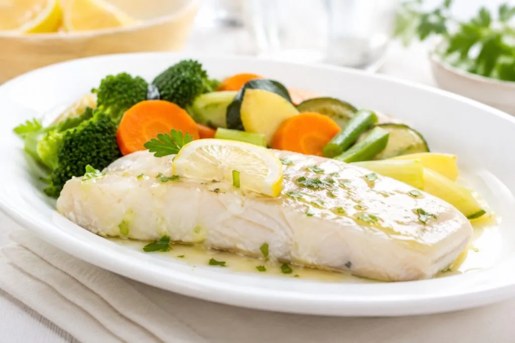 Merluza al vapor con verduras frescas, receta ligera que conserva sabor y nutrientes.