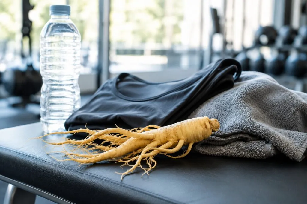 Ginseng y deporte como complemento para favorecer la recuperación muscular y reducir la fatiga tras el ejercicio.