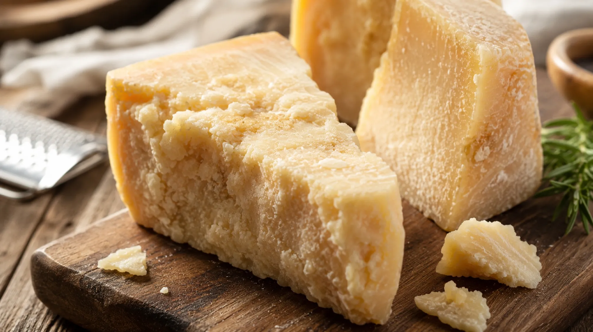 Queso Grana Padano con verduras frescas para recetas saludables inspiradas en la dieta mediterránea.