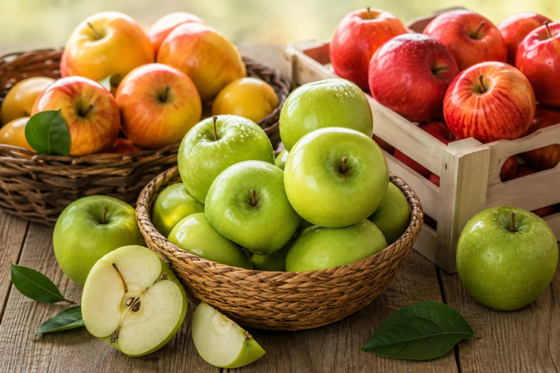 Manzana fresca con fibra y antioxidantes que favorecen la salud digestiva y cardiovascular.
