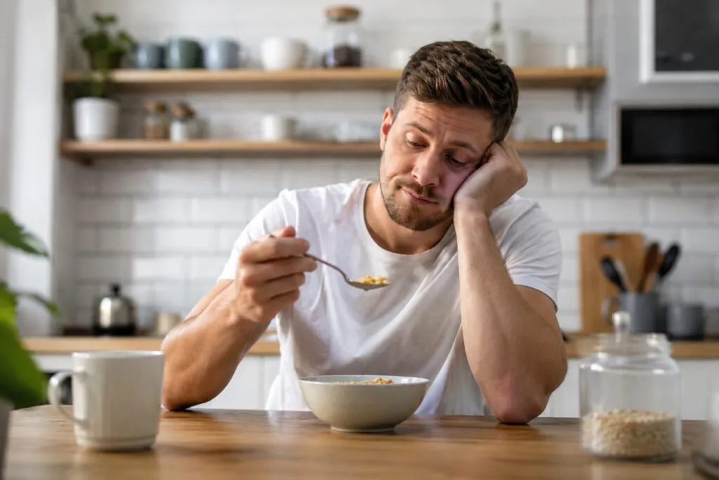 Alimentos saludables como frutas, verduras y frutos secos que representan la relación entre nutrición y depresión.
