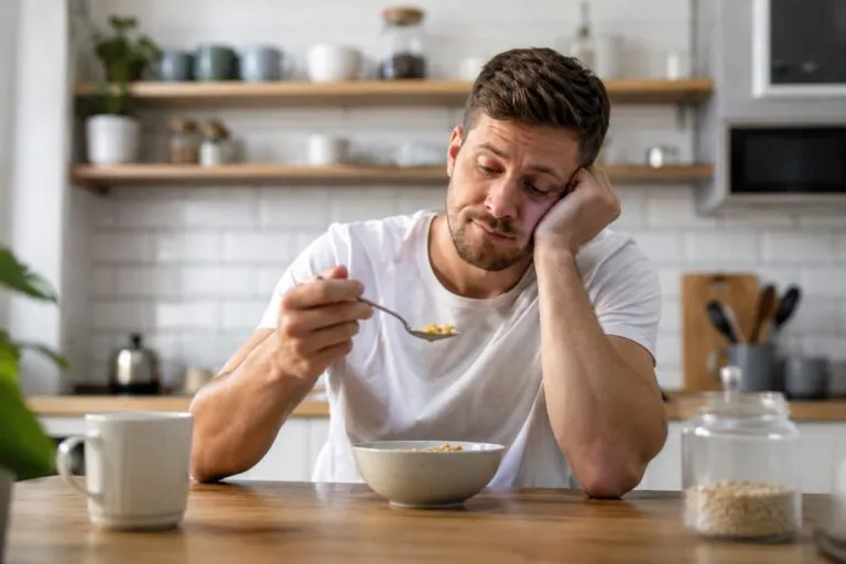 Alimentos saludables como frutas, verduras y frutos secos que representan la relación entre nutrición y depresión.