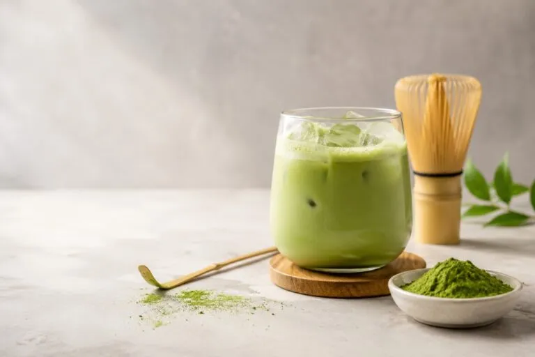 Matcha en México servido en una taza como bebida con cafeína dentro de una alimentación equilibrada