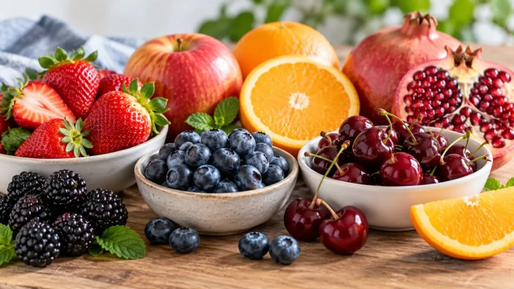 Frutas antiinflamatorias con fibra, antioxidantes y polifenoles para incorporar dentro de una alimentación variada.