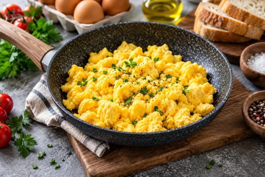 Desayuno con proteína preparado con huevo y otros alimentos para lograr un aporte nutricional más completo