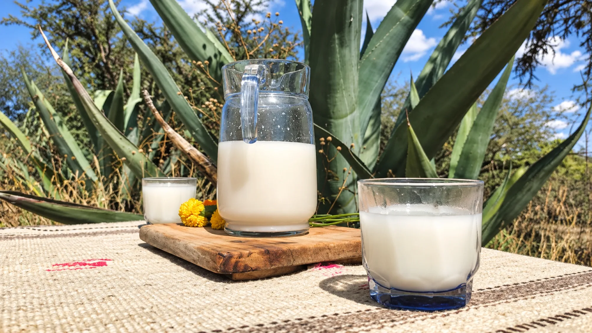 Pulque mexicano servido en una jícara como parte de su elaboración artesanal y consumo responsable en México.